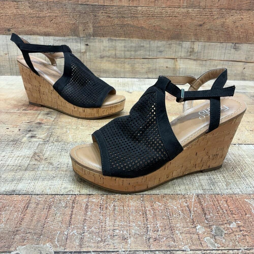 Franco Sarto Canyon Sandals Womens Size 8 38 Black Slingback Wedge Shoes